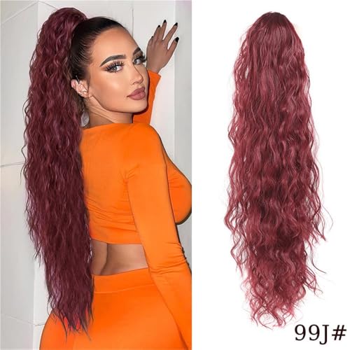 Pferdeschwanz, Perücke Pferdeschwanz Damen Langes Haar Griff Wasser Welligkeit Perücken Langes lockiges Haar Chemische Faser Perücke Hoher Pferdeschwanz(Red,18inch(45cm)) von TALWHAH