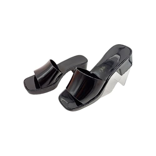 TALWHAH Hausschuhe Damen Crystal Jelly High Heel Sandalen – Sommer-Strand-Hausschuhe for stilvollen Komfort für Damen, Herren(Black,39 EU) von TALWHAH
