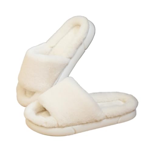 TALWHAH Hausschuhe Damen Winterhausschuhe for drinnen und draußen – dicke Sohle, gemütliche Baumwollhausschuhe für Damen, Herren(White,41 EU) von TALWHAH