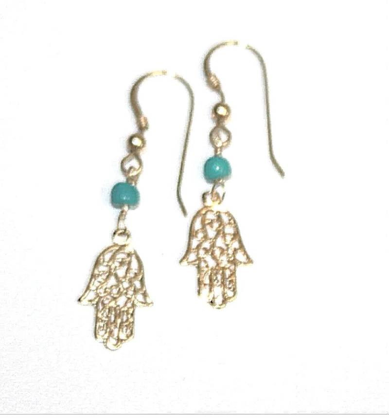 Gold Hamsa Ohrringe - Türkis Schmuck, Zierlicher Schutz Ohrschmuck, Spiritueller Zart, Geschenk Für Sie von TALYAJEWELRYDESIGN