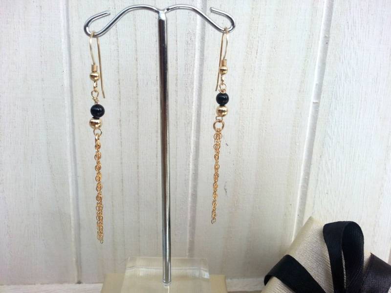 Gold Quaste Ohrringe - Ohrringe, Lange Ketten Baumeln Und Tropfen, Schmuck, Onyx Perle von TALYAJEWELRYDESIGN