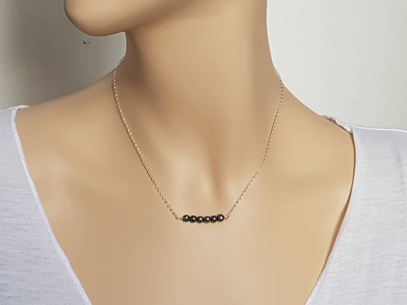 Perlenkette, Schwarze Perlen Anhänger, Sterling Silber Kette, Feine Halskette, Bar Schmuck Aus Schwarzen von TALYAJEWELRYDESIGN