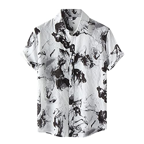 TAMALLU Herren T-Shirt Strand Casual Geometry Print Kurzarm Hemd Mit Umlegekragen Kurzarmhemd Blumenprint Urlaub Funky Freizeithemd Sommer Strandhemd Shirts Kurzarm Freizeithemden (XXL,Schwarz) von TAMALLU