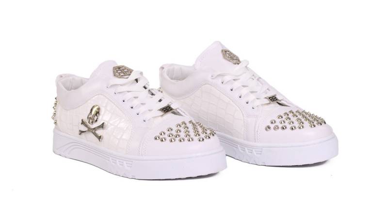 TAMBOGA Ausgefallener Designer Sneaker mit Totenkopf und Nieten Weiß 103 40 Sneaker von TAMBOGA