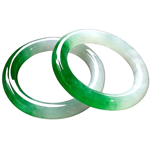 Jade Armreif Jade-Armreif for Damen, durchscheinender Jade-Armreif, halb weißer und halb grüner Jade-Armreif mit schwimmender Blume, 53–64 mm, for Familie und Freunde, mit Schmuckschatulle, 2 Stück, 5 von TAMSNDL