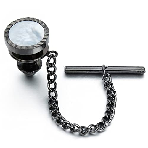 TAMSNDL Krawattenklammer Runde Perlmutt Herren Krawatte Stud Mode Matte Metall Kupplung zurück Kette Hochzeitsgeschenk(Black_1) von TAMSNDL