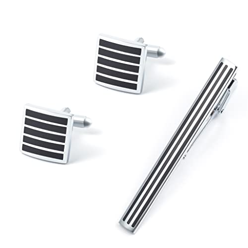 TAMSNDL Krawattenklammer Silber und Schwarz gestreifte Manschettenknöpfe Krawattenklammer Set Metall Dot Paint Drop Oil Krawattenklammer Manschettenknöpfe von TAMSNDL
