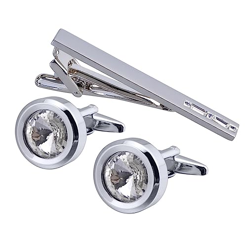 TAMSNDL Krawattenklammern Manschettenknöpfe Set Kristall Krawattenklammer Manschettenknöpfe Set Zirkon Kragen Clip Französisch Manschette Verschluss(D_D) von TAMSNDL