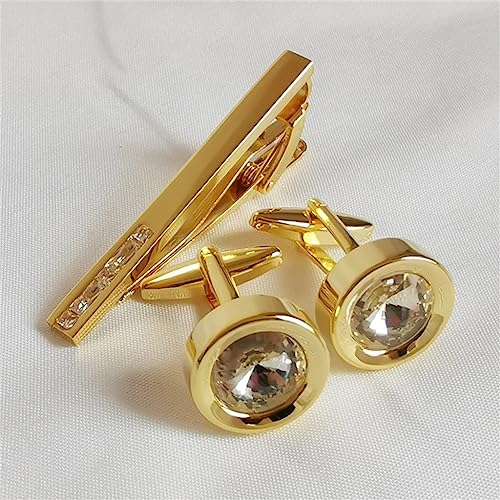 TAMSNDL Krawattenklammern Manschettenknöpfe Set Kristall Krawattenklammer Manschettenknöpfe Set Zirkon Kragen Clip Französisch Manschette Verschluss(E_D) von TAMSNDL