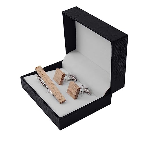 TAMSNDL Krawattenklammern Metall Massivholz Vintage Herren Kragen Clip Holz Krawatte Clip Manschettenknöpfe Set von TAMSNDL