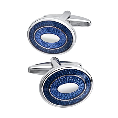 TAMSNDL Manschettenknopf Klassische Business-Manschettenknöpfe for Herrenhemden, oval, blau, Emaille, spezielle Manschettenknöpfe von TAMSNDL
