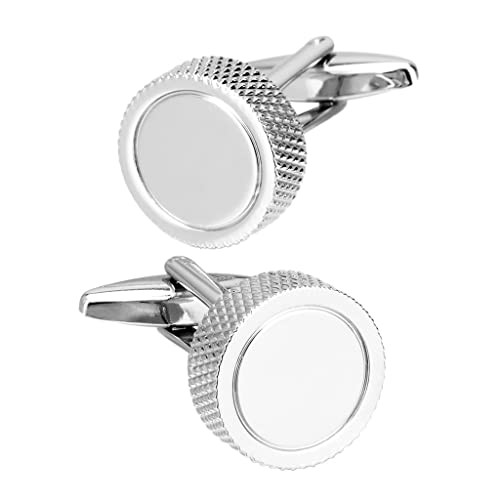 TAMSNDL Manschettenknopf Runder Manschettenknopf mit Ohrstecker for Geschäfts- und Hochzeitsgeschenk, 16 x 16 mm, silberfarben, Kupfer-Finish von TAMSNDL