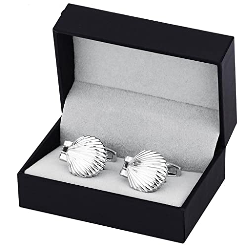 TAMSNDL Manschettenknopf for Herrenhemden Manschetten Silber Farbe Clam Shell Manschettenknöpfe von TAMSNDL