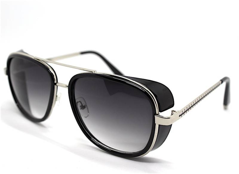 Aviator Sonnenbrille Quadratisch Herren Silber Matt Schwarz Pilot Mann Steampunk Cyberpunk von TAMUGNOSUNGLASSITALY