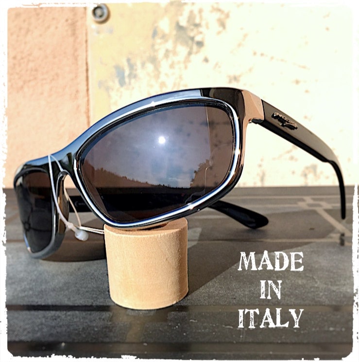 Made in Italy Herren Sportliche Wrap Sonnenbrille Silber Schwarz Vintage 90Er von TAMUGNOSUNGLASSITALY
