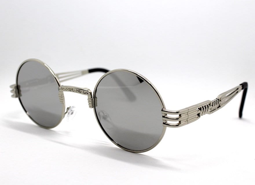 Retro-Sonnenbrille Mit Rundem Silbernem Spiegel Für Damen Und Herren, Runde Sonnenbrille Rahmen, Verspiegelte Silberne Gläser, Steampunk, Vampir von TAMUGNOSUNGLASSITALY