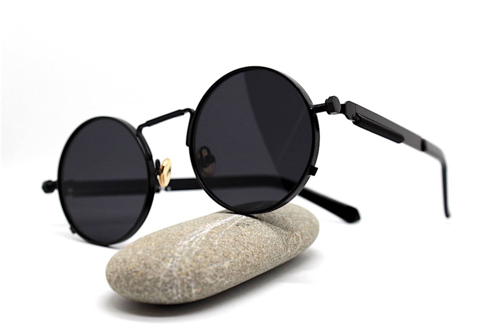 Runde Ovale Sonnenbrille Für Damen Und Herren, Schwarz-Golden, Steampunk-, Vampir-, Gothic - Cyberpunk-Stil von TAMUGNOSUNGLASSITALY