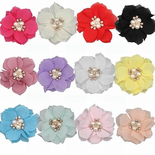 TAMUNI 4 * 10CM 10/20PCS Perle Pflaume Blüte Silber Chiffon Stoff Blume Anstecknadel Abzeichen Blume Corsage Satin Blume Anstecknadel Brosche Pin Für Frauen von TAMUNI