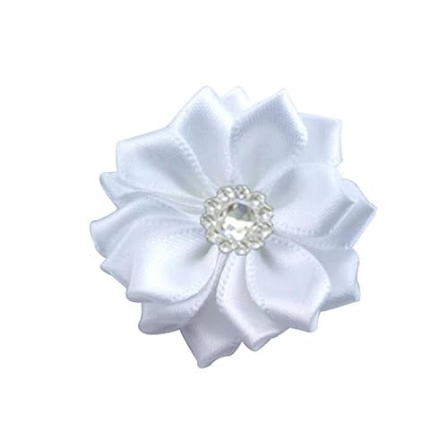 TAMUNI 4 * 9 cm 10 Stück Strass Silber Satin Blume Anstecknadel Abzeichen Blumen Corsage Satin Rose Blume/Rosen Anstecknadel Brosche Pin für Frauen Braut von TAMUNI