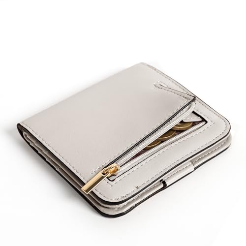 TANTOMI Geldbeutel Damen Klein, Portemonnaie Damen Klein aus Kunstleder mit Mehreren Kartenfächern, Mini Wallet für Kreditkarten, Geldscheine, Münzen(Hellgrau). von TANTOMI