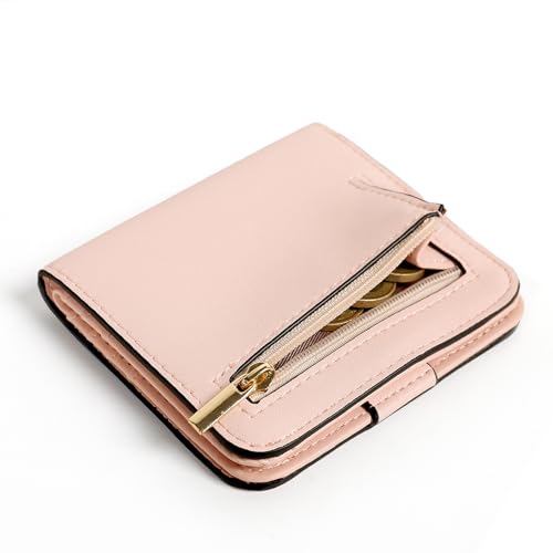 TANTOMI Geldbeutel Damen Klein, Portemonnaie Damen Klein aus Kunstleder mit Mehreren Kartenfächern, Mini Wallet für Kreditkarten, Geldscheine, Münzen(Hellrosa). von TANTOMI