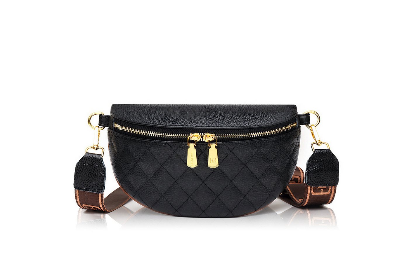 TAN.TOMI Bauchtasche Damen Umhängetasche mit breitem Gurt & goldenen Metallteilen, Schlichte Crossbody Bag als Geschenkidee von TAN.TOMI