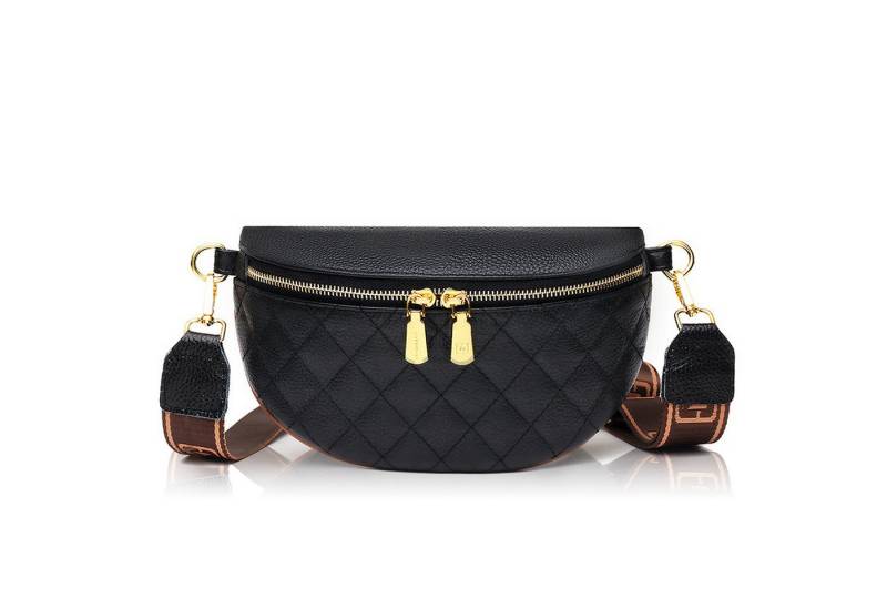 TAN.TOMI Bauchtasche Damen Umhängetasche mit breitem Gurt & goldenen Metallteilen, Schlichte Crossbody Bag als Geschenkidee von TAN.TOMI