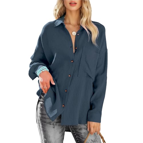 TANTOMI Bluse Damen Langarm,Damenblusen Elegant V-Ausschnitt Hemd Longbluse,Business Oberteile mit Knöpfen Tops Langarmshirt von TANTOMI