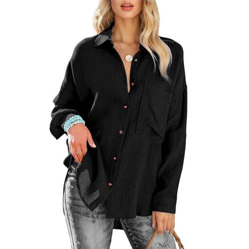 TANTOMI Bluse Damen Langarm,Damenblusen Elegant V-Ausschnitt Hemd Longbluse,Business Oberteile mit Knöpfen Tops Langarmshirt von TANTOMI