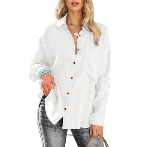TANTOMI Bluse Damen Langarm,Damenblusen Elegant V-Ausschnitt Hemd Longbluse,Business Oberteile mit Knöpfen Tops Langarmshirt von TANTOMI