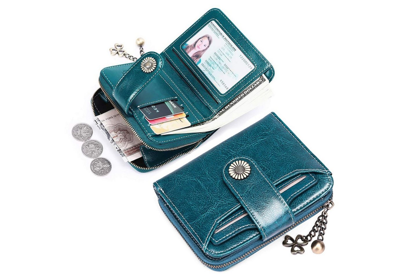 TAN.TOMI Brieftasche Geldbörse Damen Klein,Geldbeutel Frauen Echtes Leder, mit Münzfach Kleines Zipper Brieftasche Kartenhalter mit RFID Blocker von TAN.TOMI