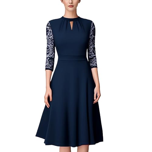 TANTOMI Cocktailkleid Damen Kleider Elegant Spitze, SchöNe Hochzeit Abendkleider Vintage Rockabilly Kleid Damen, Naviblau von TANTOMI