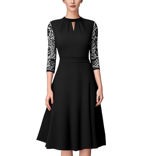 TANTOMI Cocktailkleid Damen Kleider Elegant Spitze, SchöNe Hochzeit Abendkleider Vintage Rockabilly Kleid Damen, Schwarz von TANTOMI