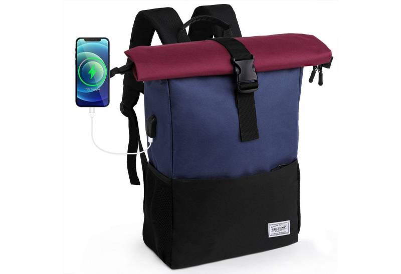 TAN.TOMI Freizeitrucksack Arbeitsrucksack Groß Damen lässiger Rolltop Rucksack Herren Backpack, mit Laptopfach bis 15,6 zoll und externen USB-Anschluss von TAN.TOMI