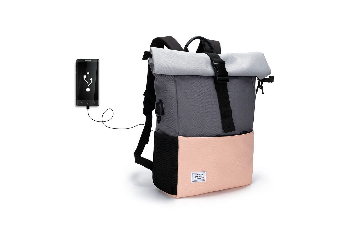 TAN.TOMI Freizeitrucksack Arbeitsrucksack Groß Damen lässiger Rolltop Rucksack Herren Backpack, mit Laptopfach bis 15,6 zoll und externen USB-Anschluss von TAN.TOMI