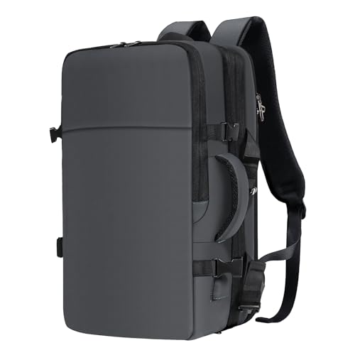 TAN.TOMI Handgepäck Rucksack, Reiserucksack Mit Laptopfach, Herren Damen Erweiterbar Backpacks Wasserdicht Diebstahlsicher Carry on Kabinenrucksack für Weekender(Dunkelgrau) von TAN.TOMI