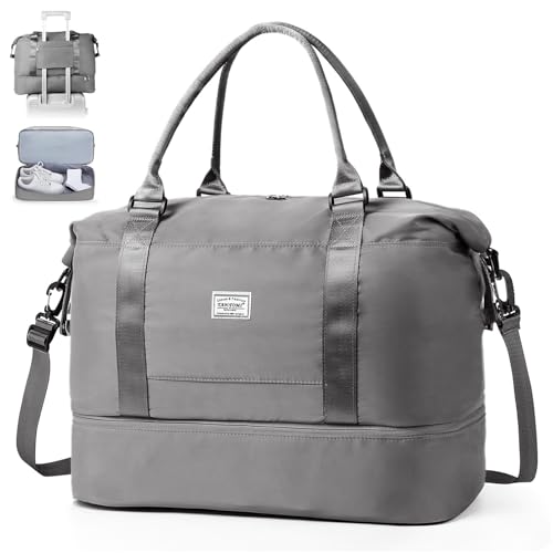 TANTOMI Reisetasche Handgepäck,Sporttasche Damen,46x23x32 cm,Handgepäck Tasche Weekender Bag wasserdichte Reisetasche Duffle Bag Trainingstasche Kliniktasche Geburt Geeignet Urlaub Camping，Dunkelgrau von TANTOMI