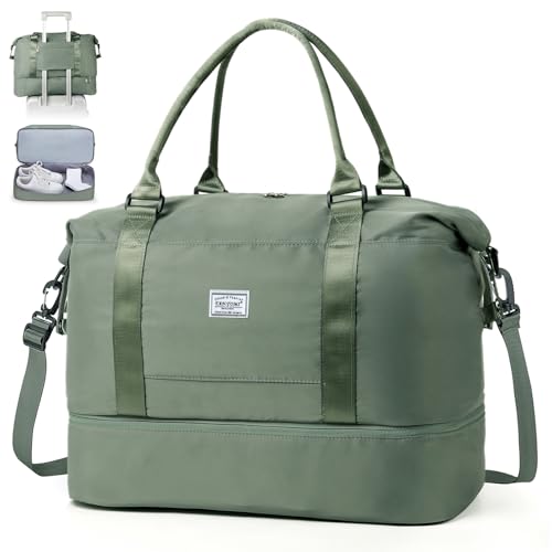 TANTOMI Reisetasche Handgepäck,Sporttasche Damen,46x23x32 cm,Handgepäck Tasche Weekender Bag wasserdichte Reisetasche Duffle Bag Trainingstasche Kliniktasche Geburt Geeignet Urlaub Camping, Grün von TANTOMI