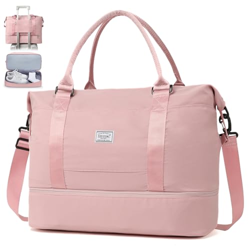 TANTOMI Reisetasche Handgepäck,Sporttasche Damen,46x23x32 cm,Handgepäck Tasche Weekender Bag wasserdichte Reisetasche Duffle Bag Trainingstasche Kliniktasche Geburt Geeignet Urlaub Camping，Rosa von TANTOMI