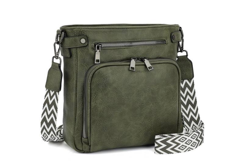 TAN.TOMI Schultertasche Handtasche damen mittelgroß Umhängetaschen crossbody bag, Retro leder PU damentaschen mit breitem gurt handtaschen von TAN.TOMI