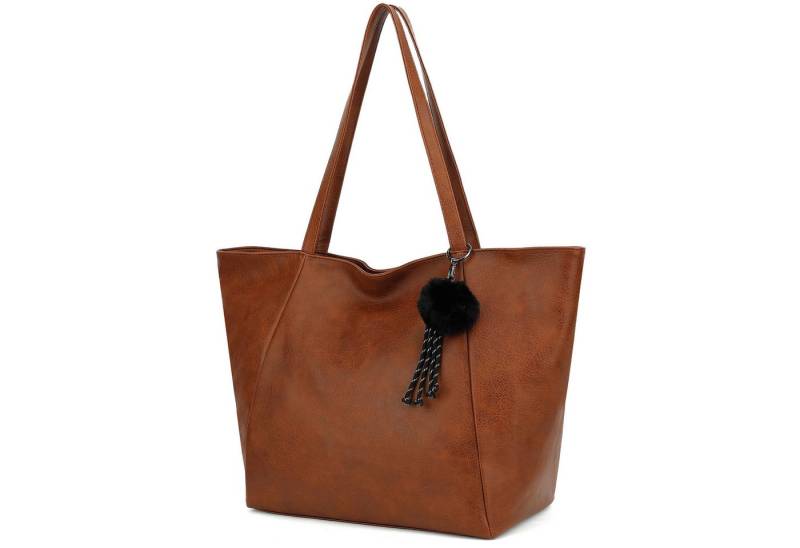 TAN.TOMI Schultertasche Magnetverschluss Umhängetasche Shopper Bag mit Reißverschluss, Mit Innentaschen, dekorative Anhänger für Arbeit Einkauf Reisen von TAN.TOMI