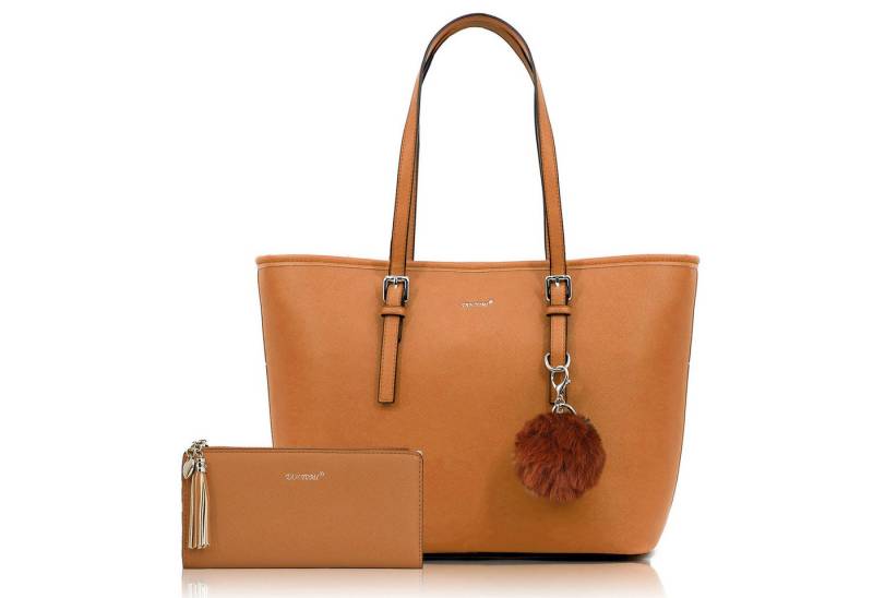 TAN.TOMI Shopper Handtasche Damen mit Geldbörse und Schlüsselanhänger, Groß Damen Handtasche, Geschenke für Frauen in schlichter Optik TAN.TOMI Shopper Handtasche Damen mit Geldbörse und Schlüsselanhänger, Groß Damen Handtasche, Geschenke für Frauen in schlichter Optik von TAN.TOMI