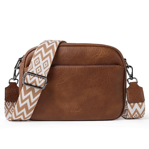 TANTOMI Umhängetasche Damen, Multifunktional mit Fach Crossbody Bag, Kleine Handtaschen Damen Handytasche Moderne Taschen mit Breitem Schultergurt, Braun von TANTOMI