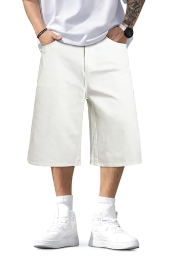 TANDAGI Herren Baggy Jorts Y2k Streetwear Loose Fit Hip Hop Skateboard Denim Shorts, Weiss/opulenter Garten, 54 DE von TANDAGI