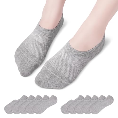 TANGCHAO 10 Paar Sneaker Socken Damen Herren, Unisex Unsichtbare Rutschfeste Atmungsaktive Sportsocken Grau 35-38 von TANGCHAO