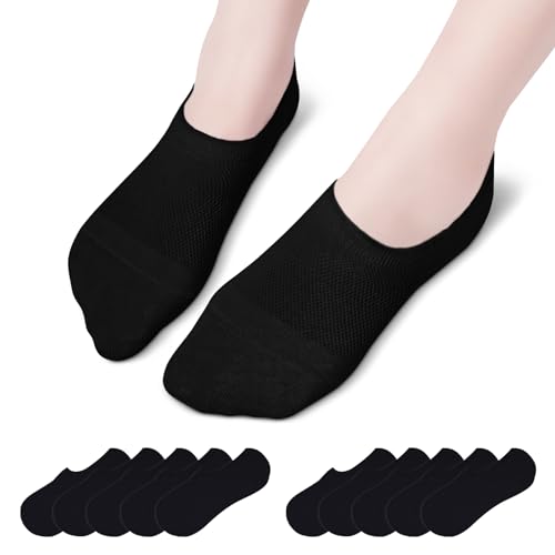 TANGCHAO 10 Paar Sneaker Socken Damen Herren, Unisex Unsichtbare Rutschfeste Atmungsaktive Sportsocken Schwarz 39-42 von TANGCHAO