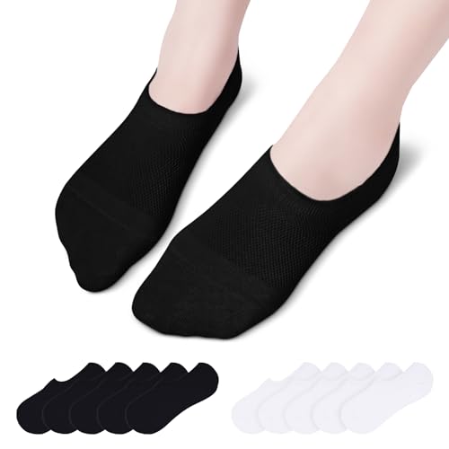 TANGCHAO 10 Paar Sneaker Socken Damen Herren, Unisex Unsichtbare Rutschfeste Atmungsaktive Sportsocken Schwarz Weiß 43-46 von TANGCHAO