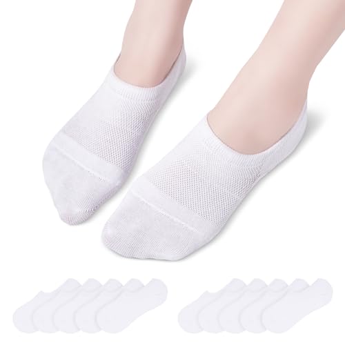 TANGCHAO 10 Paar Sneaker Socken Damen Herren, Unisex Unsichtbare Rutschfeste Atmungsaktive Sportsocken Weiß 39-42 von TANGCHAO