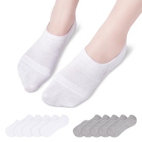 TANGCHAO 10 Paar Sneaker Socken Damen Herren,Füßlinge Unsichtbare Atmungsaktive Sportsocken Weiß Grau 43-46 von TANGCHAO