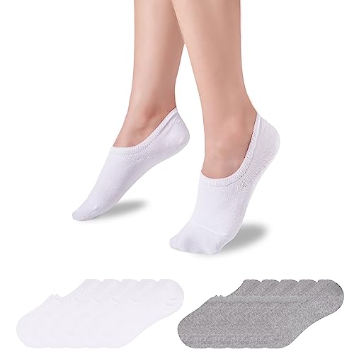 TANGCHAO Sneaker Socken Damen Herren Füßlinge 10 Paar No Show Unsichtbare Sneakersocken Weiß Grau 43-46 von TANGCHAO